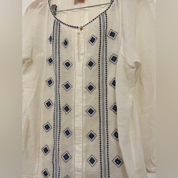 Tory Burch Lucille Top Embroidered Panel Cotton/Linen Blend - Picture 6 of 7